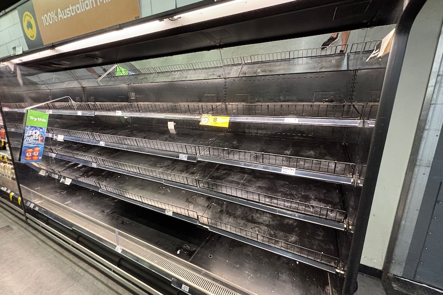 Refrigerated shelves, where packets of mince should be displayed, are totally empty.