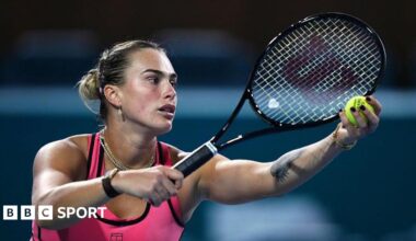 Aryna Sabalenka prepares to serve