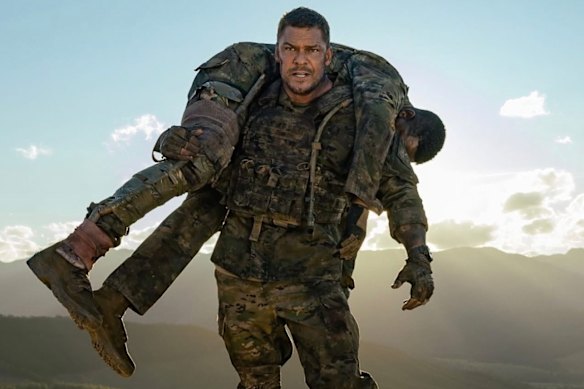 US star Alan Ritchson as recruit 81 in War Machine, filmed in Victoria.