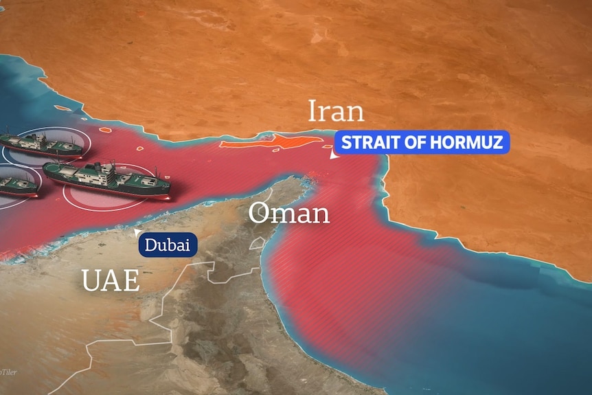 A graphic showing the Strait of Hormuz.