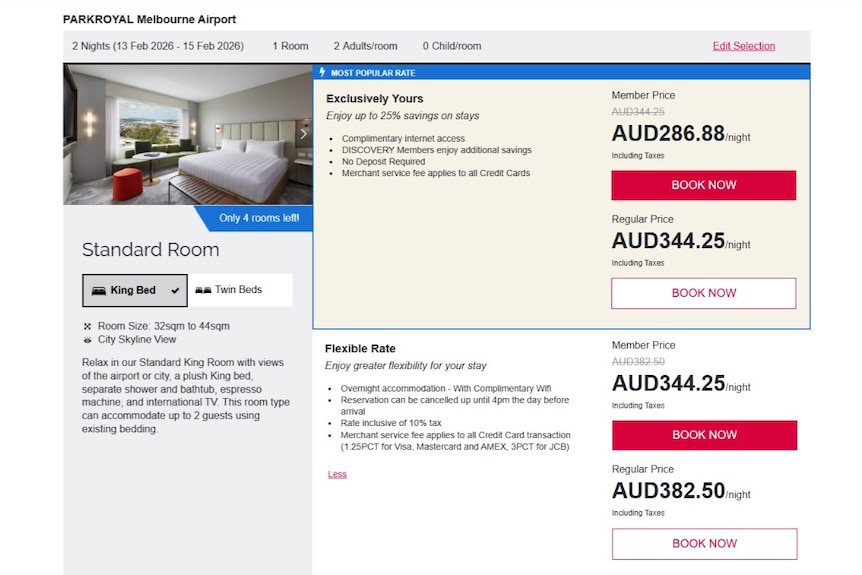 A screenshot of a travel website showing discounted prices