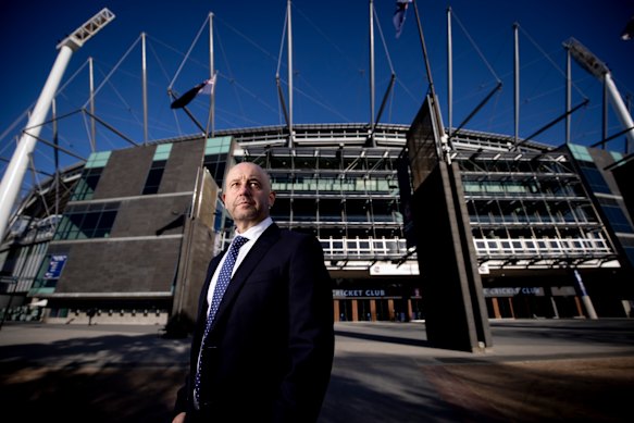 Cricket Australia boss Todd Greenberg outside the MCG, where the 150th anniversary Test will be played a year from now.