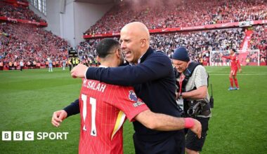 Liverpool manager Arne Slot and Mo Salah