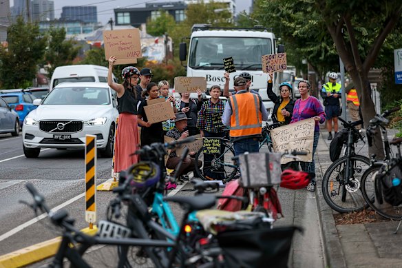 Cyclist protesters on Monday morning. The campaign has so far been unsuccessful in convincing authorities to backtrack.