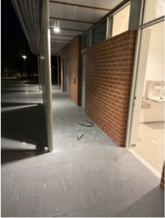 There was also glass all over the interior and exterior of the toilet.