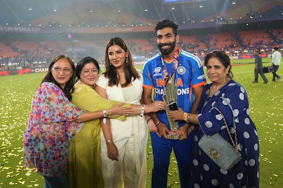 Jasprit Bumrah makes a family affair of India’s celebrations.