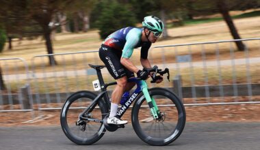 GEELONG, AUSTRALIA - JANUARY 29: Pierre Gautherat of France and Team DECATHLON CMA CGM TEAM competes during the Cadel&amp;apos;s Criterium 2026, Men&amp;apos;s Elite a 50km one day race from Geelong to Geelong on January 29, 2026 in Geelong, Australia. (Photo by Con Chronis/Getty Images)