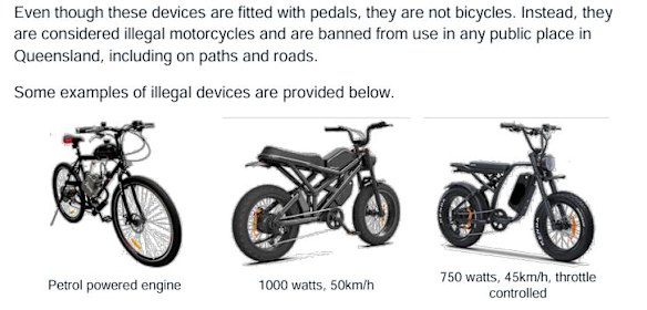 A lot of the images and videos of young people riding ‘e-bikes’ are actually electric motorbikes, which are already illegal to ride on public roads and paths.