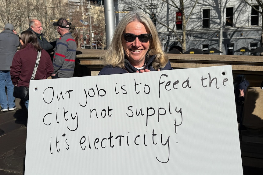 Belinda Randall at a protest over transmission lines