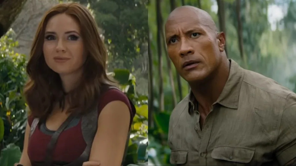 From left to right: Karen Gillan as Ruby in Jumanji: The Next Level and Dwayne Johnson as Bravestone in Jumanji: The Next Level. .