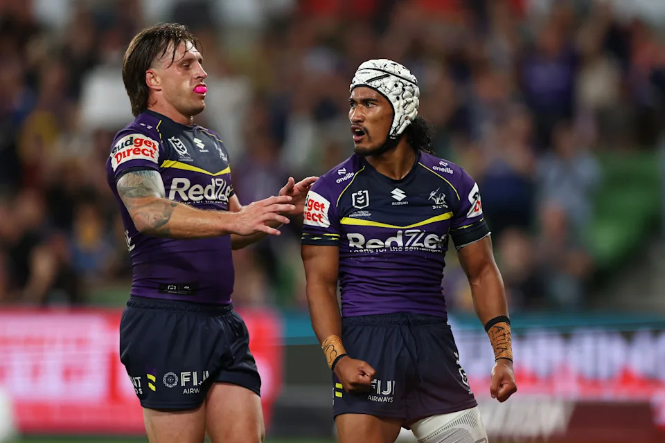Sua Fa'alogo celebrates scoring a try.