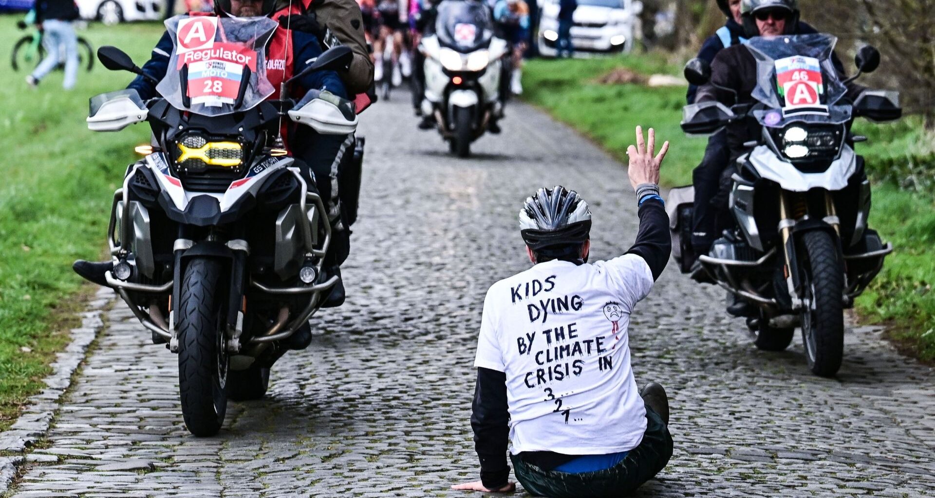 Protestor at Ronde van Brugge