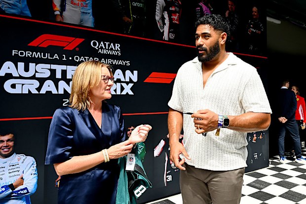 Jordan Mailata looks on in the Paddock prior to the F1 Grand Prix of Australia.