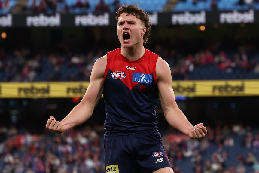 Harvey Langford celebrates a goal