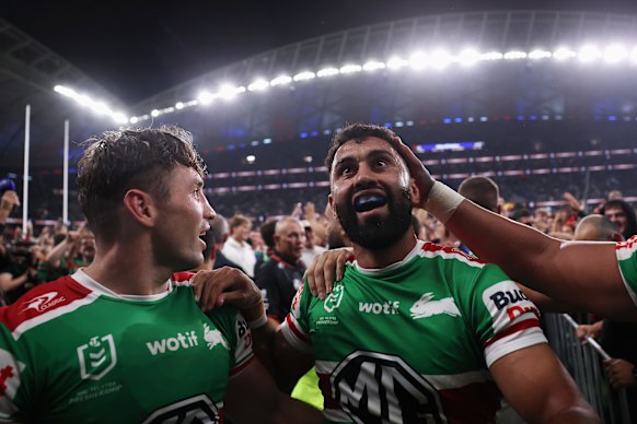 Alex Johnston is swamped by fans at Allianz Stadium.