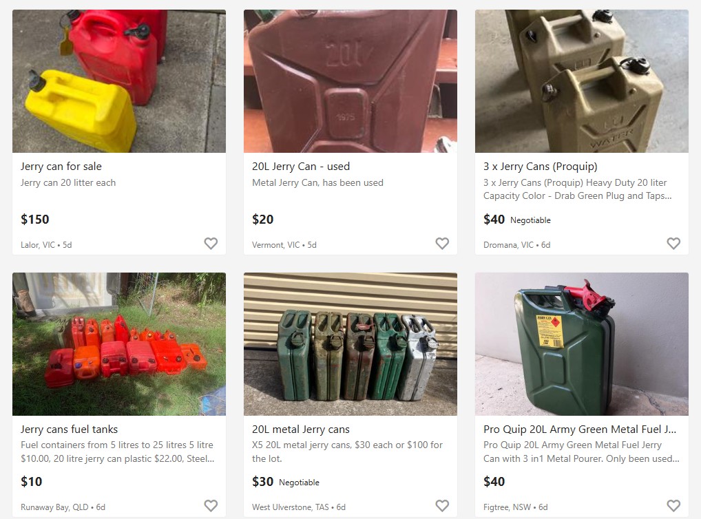 Fuel containers for sale on Gumtree.