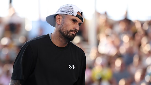 Nick Kyrgios  in action alongside Canada's Leylah Fernandez during their mixed doubles debut.