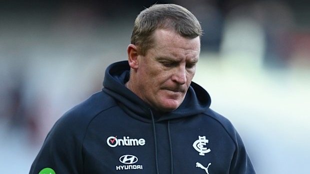 Michael Voss looks dejected after the loss to Melbourne.