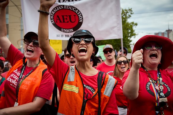 Protesters at Tuesday’s rally in Melbourne’s CBD. 