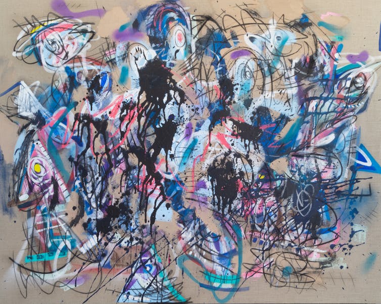 An abstract many-coloured surreal painting