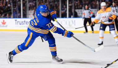 Thompson extends point streak to 10, Sabres hold off Predators for 6th win in row