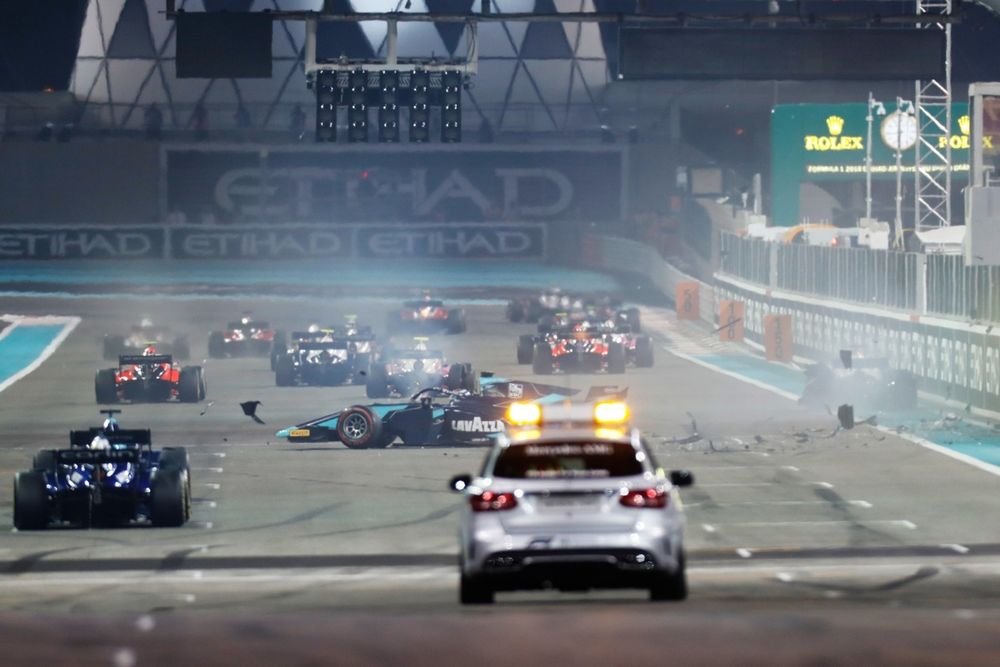 Latifi’s stalled car was clouted from behind by Maini in the Abu Dhabi F2 feature race