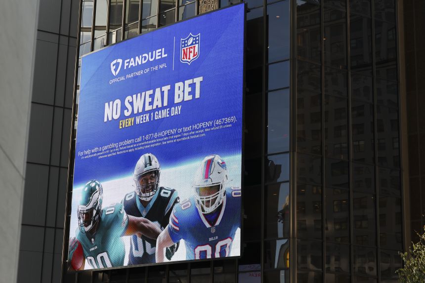 An NFL ad for the sportsbook FanDuel is seen on the outside of New York's Madison Square Garden in September.