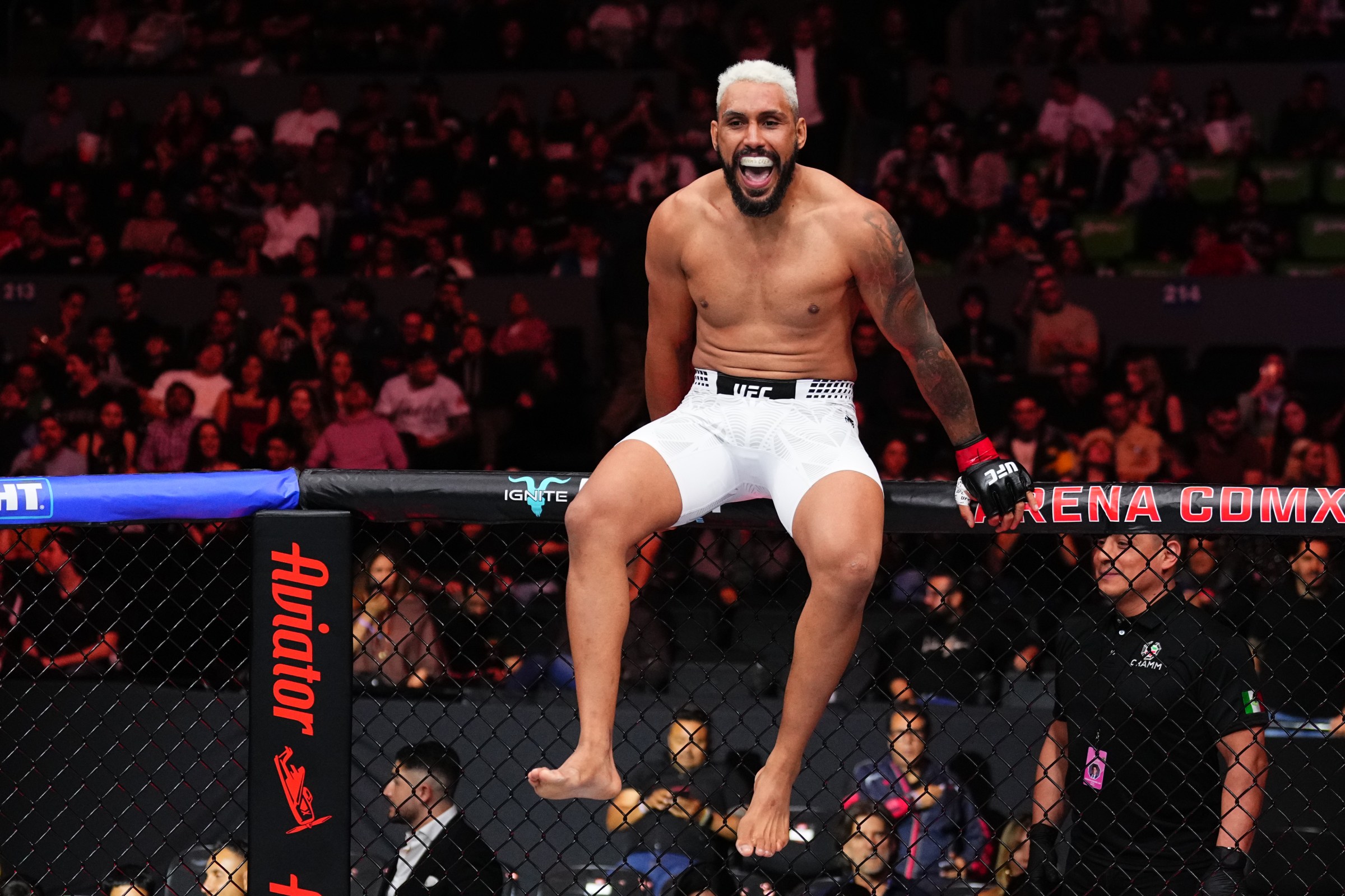 MEXICO CITY, MEXICO - FEBRUARY 28: Ryan Gandra of Brazil reacts after a victory against Jose Daniel Medina of Bolivia in a middleweight fight during the UFC Fight Night event at Arena CDMX on February 28, 2026 in Mexico City, Mexico. (Photo by Jeff Bottari/Zuffa LLC)