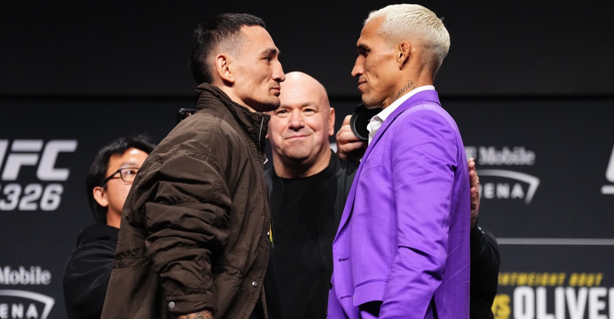 Max Holloway, Charles Oliveira share stoic faceoff ahead of ‘BMF’ title fight at UFC 326