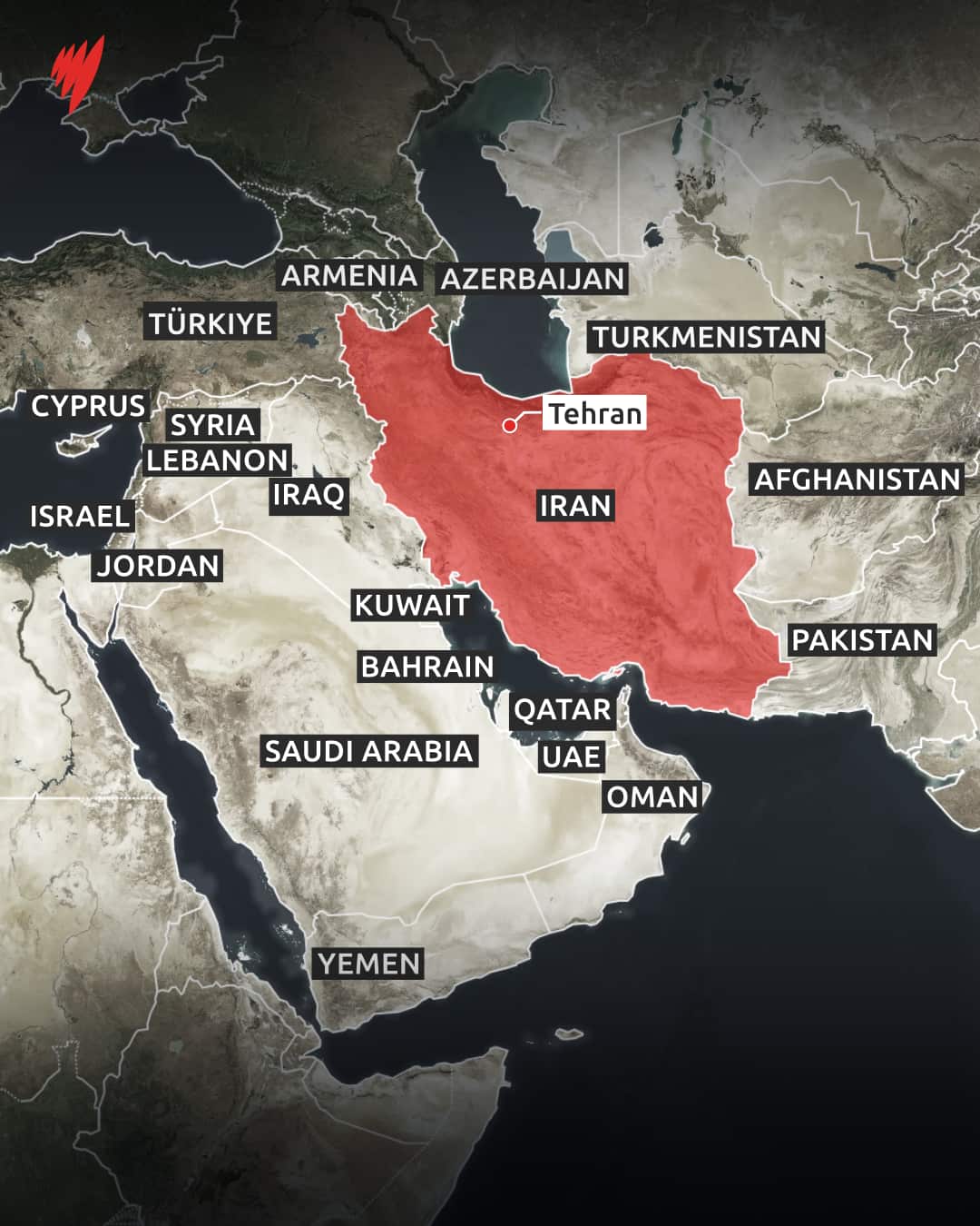 Map of Iran and neighbours