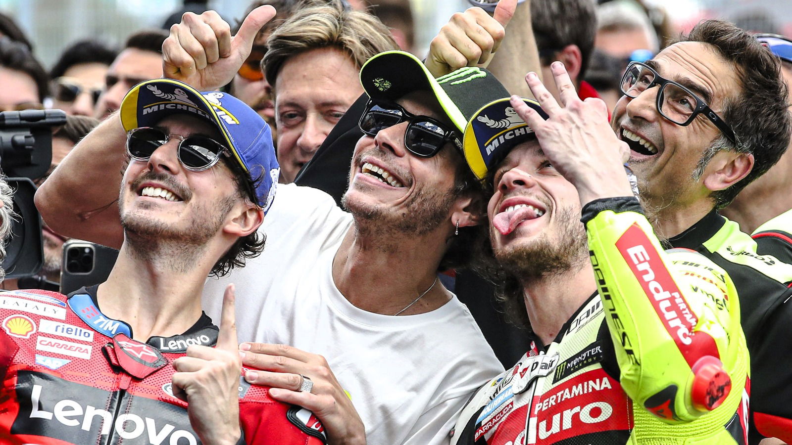 Francesco Bagnaia, Valentino Rossi, Marco Bezzecchi, 2024 Spanish MotoGP.