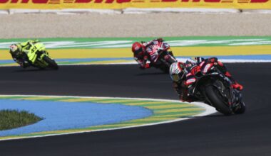 Marco Bezzecchi leads Marc Marquez, Fabio Di Giannantonio, 2026 MotoGP Brazilian Grand Prix. Credit: Gold and Goose.
