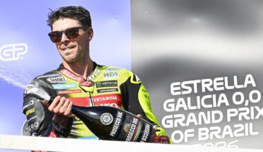 Fabio Di Giannantonio, 2026 MotoGP Brazilian Grand Prix, podium. Credit: Gold and Goose.