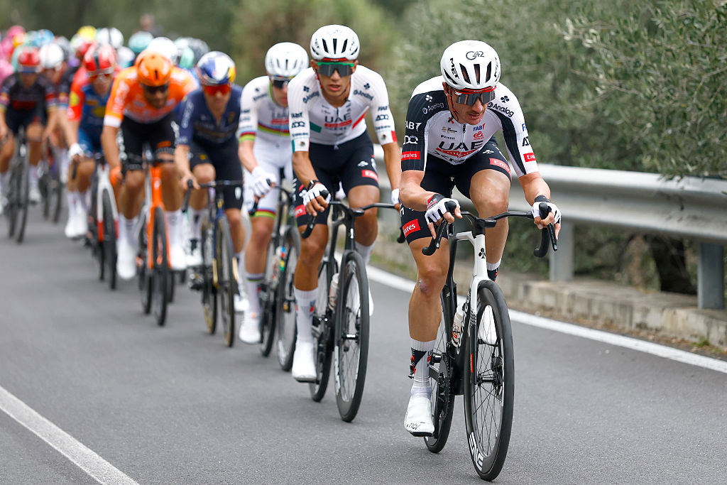 SANREMO, ITALY - MARCH 21: Brandon McNulty of United States and UAE Team Emirates - XRG competes during the 117th Milano-Sanremo 2026, Men&amp;apos;s Elite a 298km one day race from Pavia to Sanremo / #UCIWT / on March 21, 2026 in Sanremo, Italy. (Photo by Luca Bettini - Pool/Getty Images)
