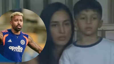 Maheika Sharma pacifies Hardik Pandya's son as he schools him for getting out at T20 semi-finals against England - WATCH VIDEO