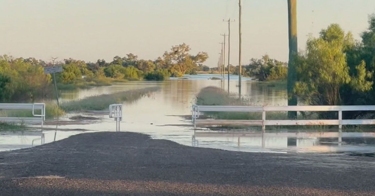 Residents of outback Queensland town on alert for major flooding to reach its peak tonight