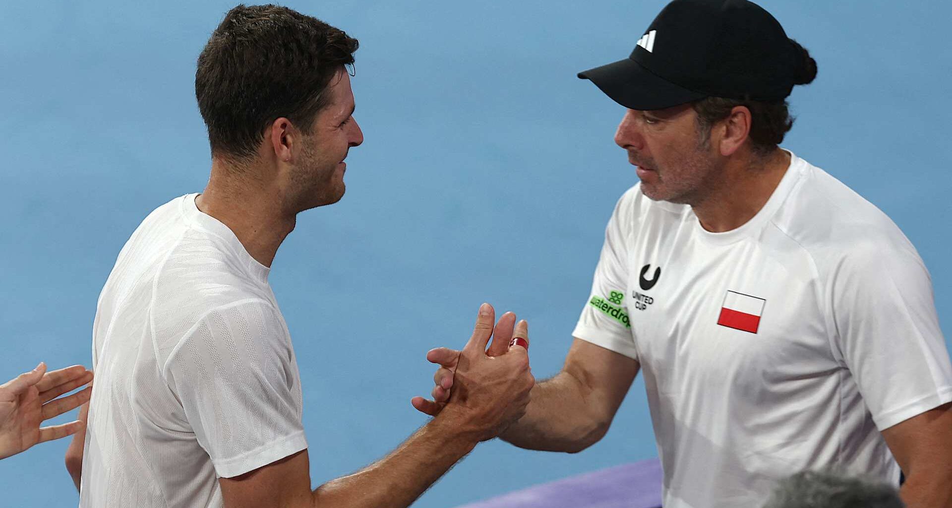Hubert Hurkacz and Nicolas Massu at the United Cup in January.
