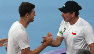 Hubert Hurkacz and Nicolas Massu at the United Cup in January.