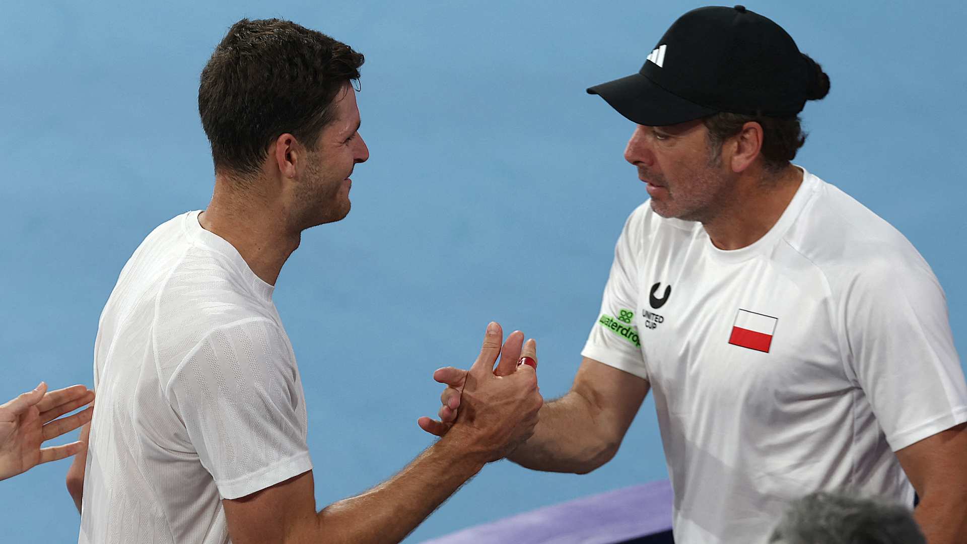 Hubert Hurkacz and Nicolas Massu at the United Cup in January.