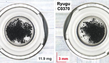 Image of two dishes, both containing a dark powdery material with larger chunks in it.
