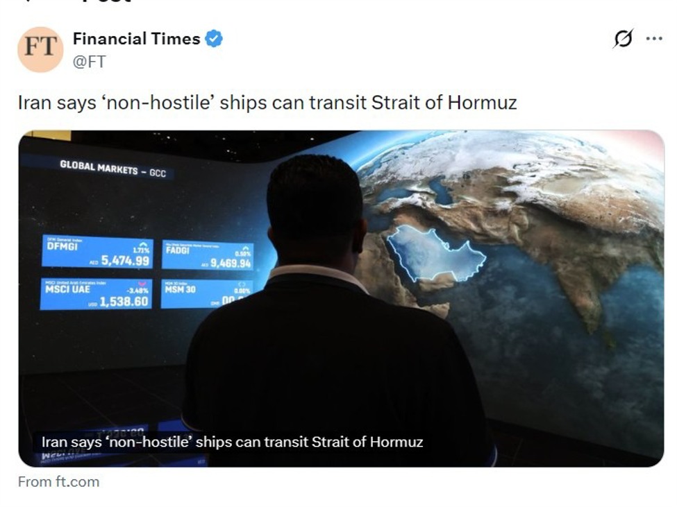 ICYMI: Iran allows conditional Hormuz transit as thousands of ships remain stalled