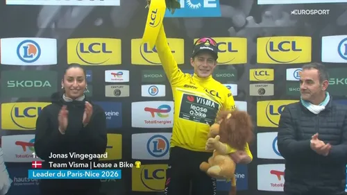 Jonas Vingegaard on the podium after winning stage 4 of Paris-Nice