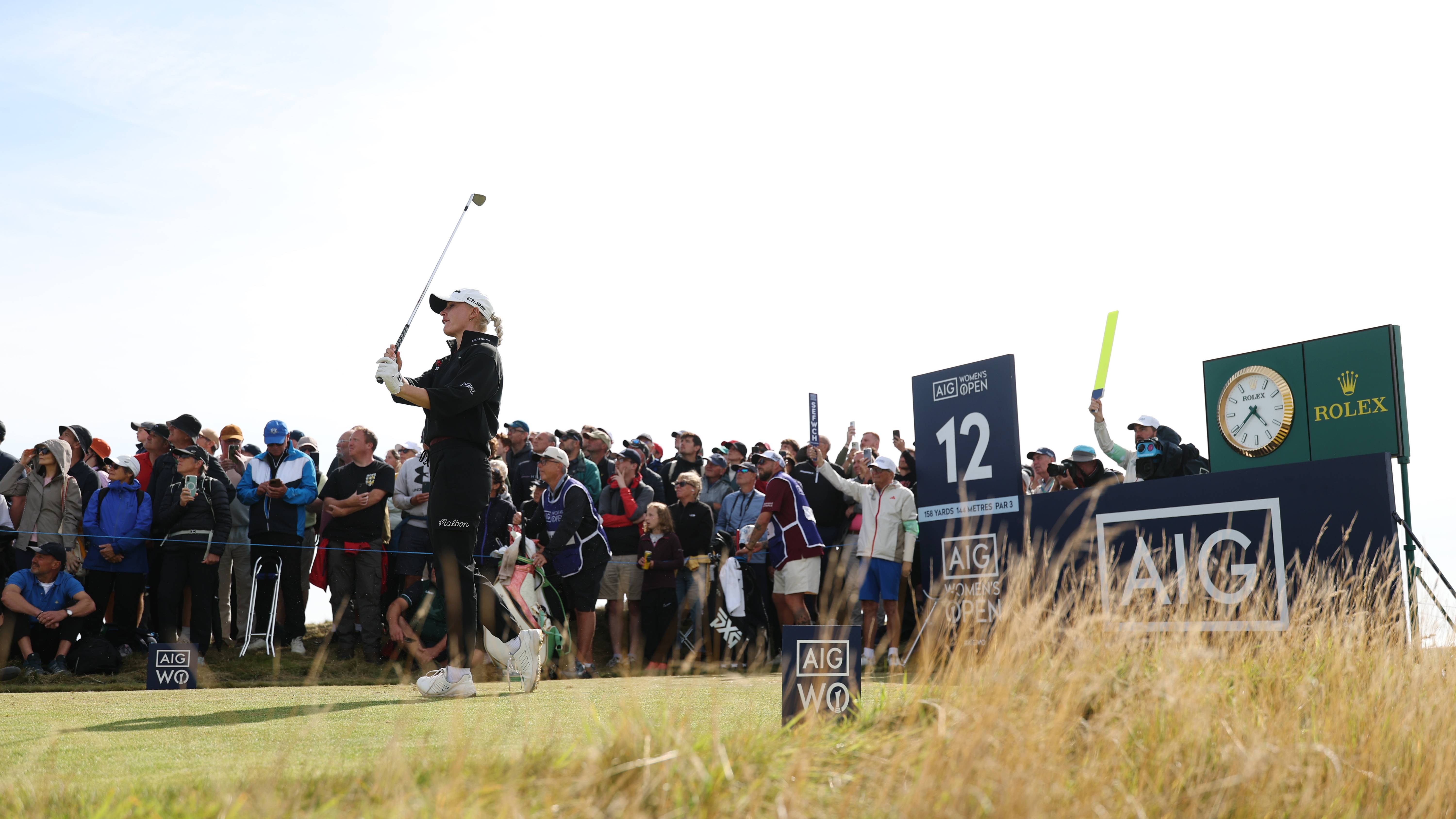 Charley Hull tees off the 12th hole in the final round of the 2024 AIG Women's Open