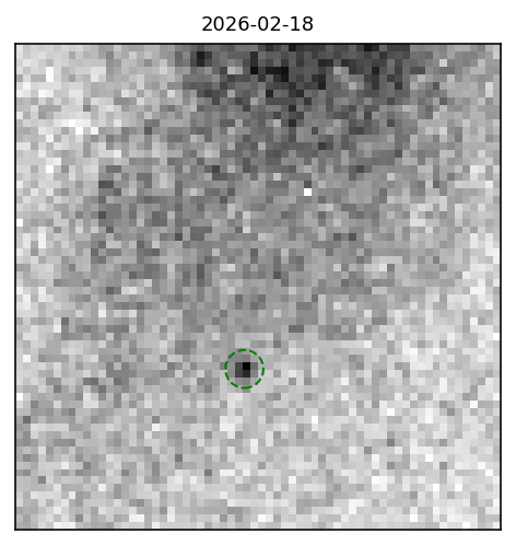 The extremely faint near-Earth asteroid 2024 YR4 (circled in green) was observed on on 18 February 2026 with JWST's Near-Infrared Camera (NIRCam)