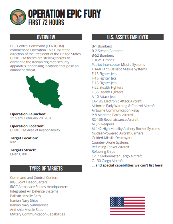 A fact heavy listing targets and US assets employed.