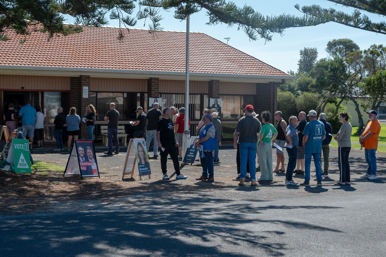 People line up at a polling booth