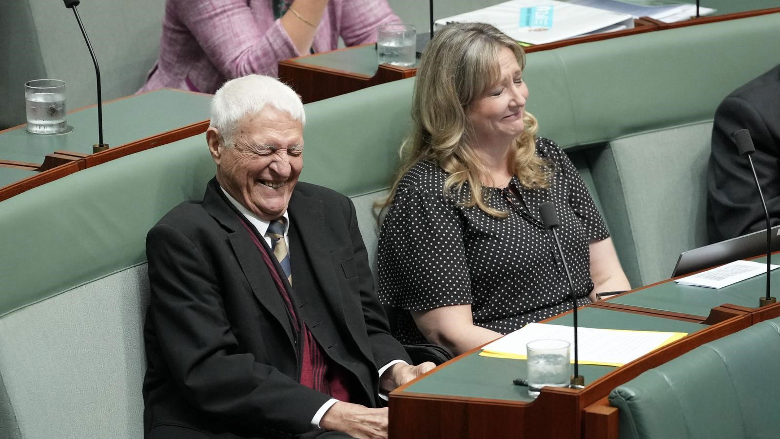 Bob Katter and Rebekah Sharkie laughs.