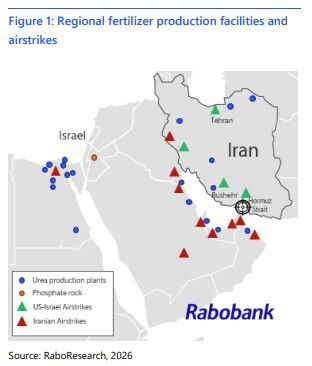 Map of Middle East fertiliser production