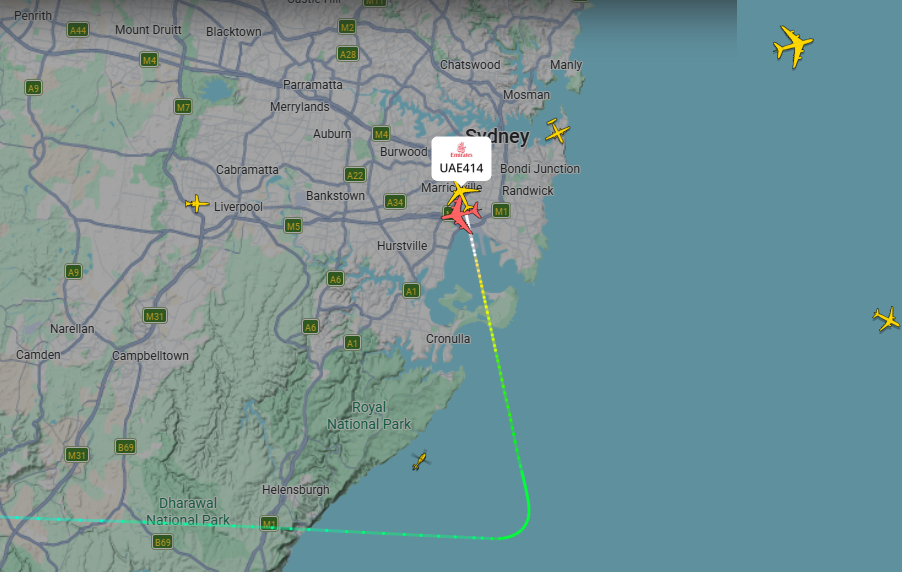 A map showing the path of a flight.