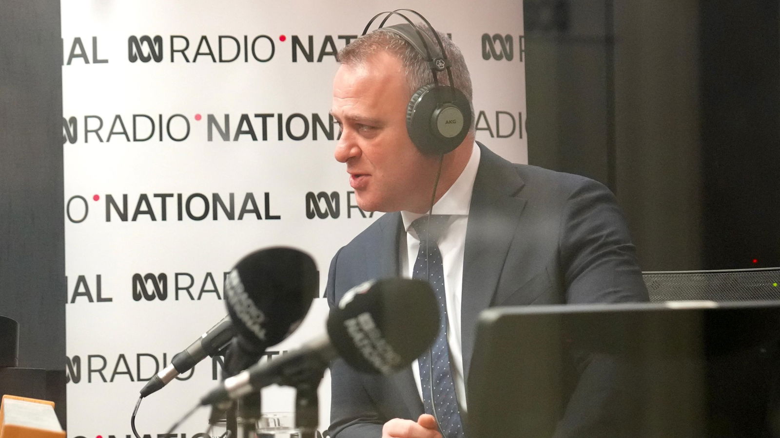 Tim Wilson is interviewd in the ABC Radio National Breakfast studio.